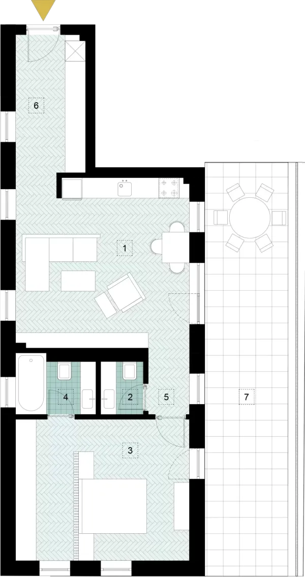 Plan apartamente 2 camere The Corner Dragoș Vodă
